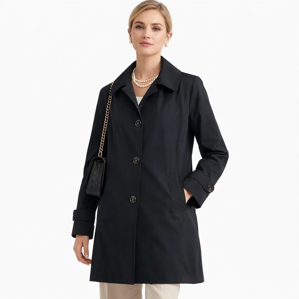 London Fog Womens Classic Trench Coat‎ Size L Black Work Office Timeless Classic
